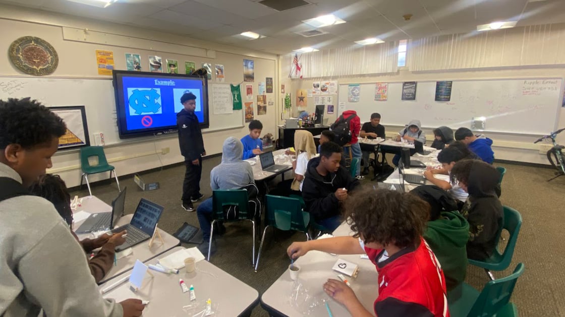 Brothers at Mills Middle School participate in creating masterful artwork depicting their futures towards higher education and beyond.